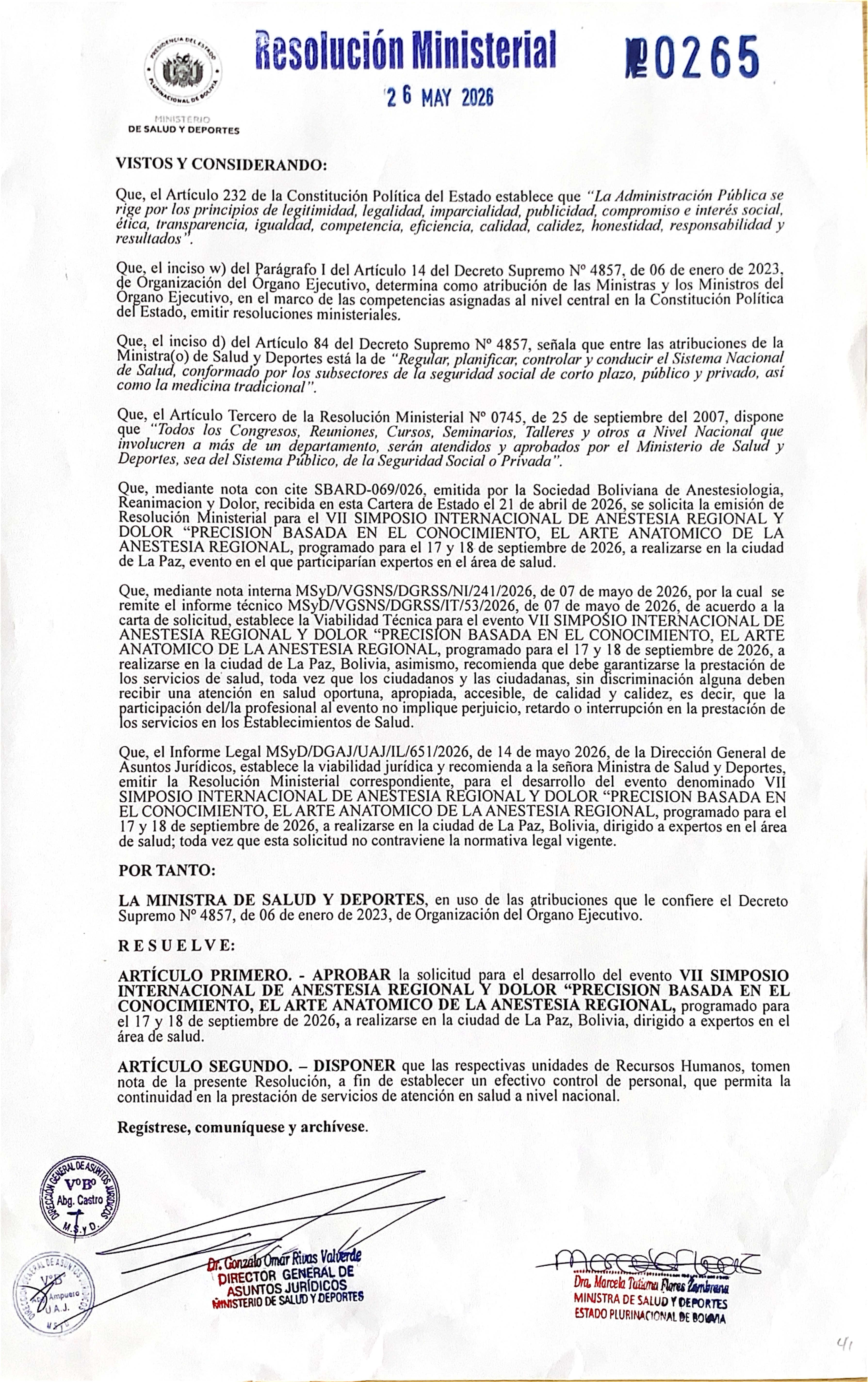 Resolución Ministerial LASRA Bolivia